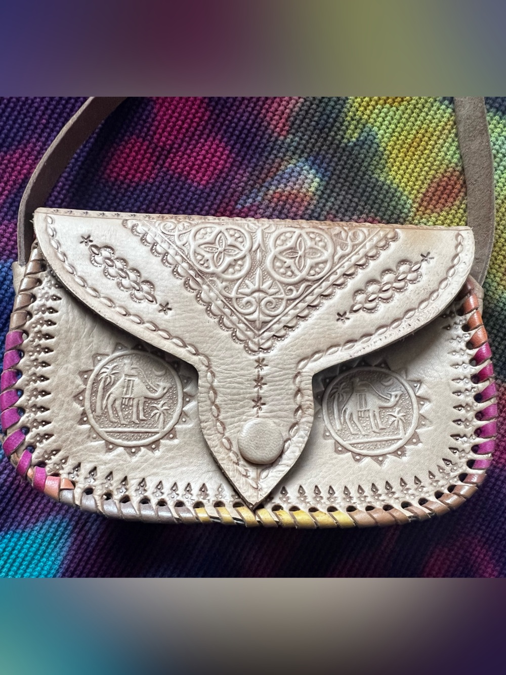 Handmade Artisan Egyptian Leather Purse - Tooled Crossbody Saddle Bag